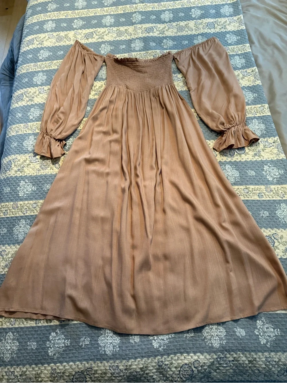 Off-Shoulder Long Sleeve Brown Women’s Dress - Picture 2 of 3